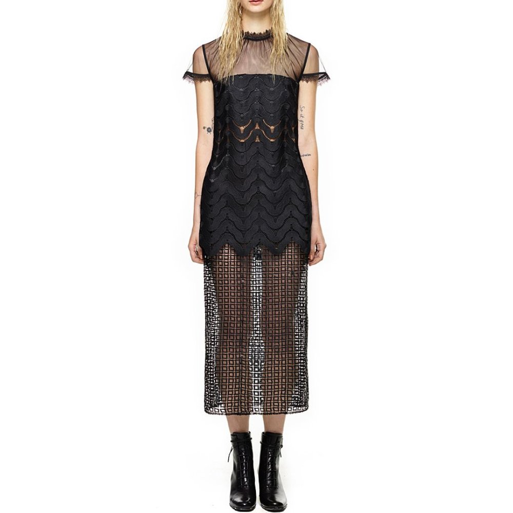 Self-Portrait Black Sheer Midi Dress
